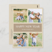 モダンシンプルHappy New Year 4家族の写真 ポストカード (正面/裏面)