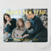 モダンシンプルHappy New Year Family Photo 箔シーズンポストカード (正面)