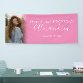 モダンシンプルHot Pink White Photo Birthday Party 横断幕 (トレードショー)