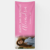 モダンシンプルHot Pink White Photo Birthday Party 横断幕 (縦)