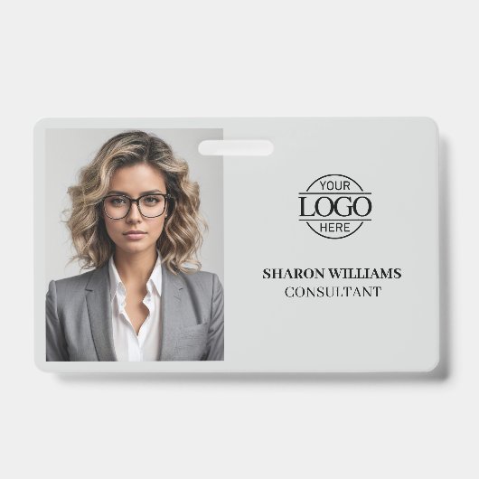 モダンシンプルLight Gray Company Employee Photo バッジ (表面)