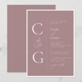 モダンシンプルMauve Pink Large Monogram結婚's 招待状 (正面/裏面)