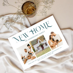 モダンシンプルNew Home 3写真移動ティール（緑がかった色） 案内ポストカード