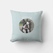 モダンシンプルPET写真淡い色の青パーソナライズされた クッション (正面)