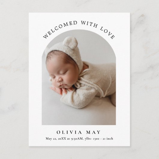 モダンシンプルPhoto Arch新生児ありがとう ポストカード (正面)