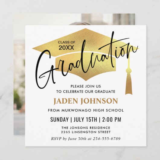 モダンシンプルPHOTO Class of 2024 Graduation Party 招待状 (正面/裏面)