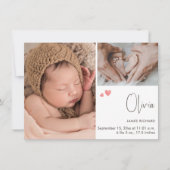 モダンシンプルPhoto Collageハートありがとうございます誕生 案内状 (正面)