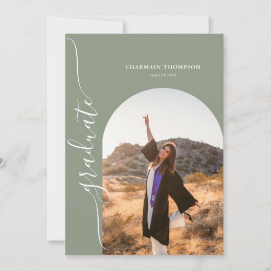 モダンシンプルPhoto Sage Green卒業 招待状 (正面)