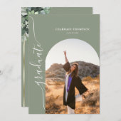 モダンシンプルPhoto Sage Green卒業 招待状 (正面/裏面)