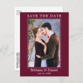 モダンシンプルPhoto Save The Date Burgundy ポストカード (正面/裏面)