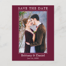 モダンシンプルPhoto Save The Date Burgundy ポストカード