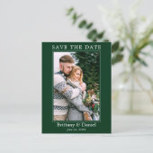 モダンシンプルPhoto Save The Date Green ポストカード (スタンド正面)