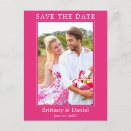 モダンシンプルPhoto Save The Date Hot Pink ポストカード