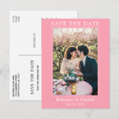 モダンシンプルPhoto Save The Date Pink ポストカード (正面/裏面)