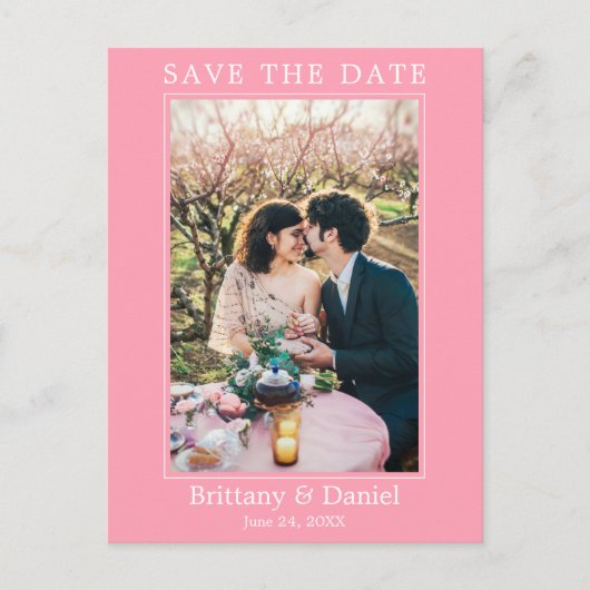 モダンシンプルPhoto Save The Date Pink ポストカード (正面)
