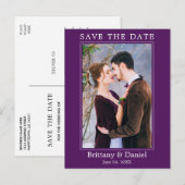 モダンシンプルPhoto Save The Date Purple ポストカード (正面/裏面)