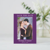 モダンシンプルPhoto Save The Date Purple ポストカード (スタンド正面)