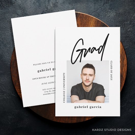 モダンシンプルPhoto Script卒業パーティー 招待状