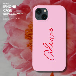モダンシンプルPink and Red Nameスクリプトモノグラム iPhone 13ケース