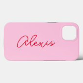 モダンシンプルPink and Red Nameスクリプトモノグラム Case-Mate iPhoneケース (裏面 (横))