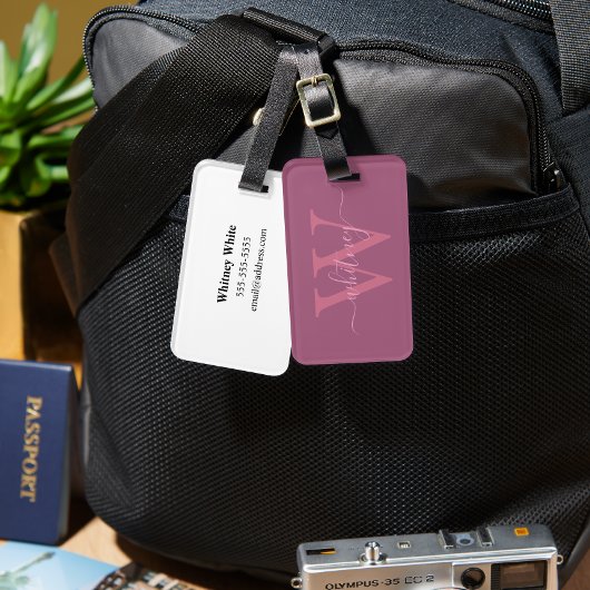 モダンシンプルPink Monogramの名前&イニシャル ラゲッジタグ