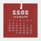 モダンシンプルRed 2022年3月カレンダー ガラスオーナメント (裏面)