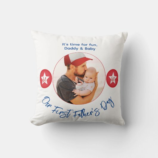 モダンシンプルRed Keepsake Photo First Faters Day クッション (正面)