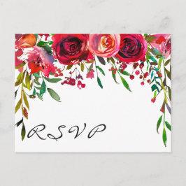 モダンシンプルRed Rose RSVPカード インビテーションポストカード