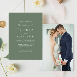 モダンシンプルSage Green Photo結婚's 招待状