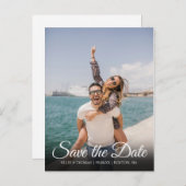 モダンシンプルSave the Date エレガント Script Photo 案内ポストカード (正面/裏面)
