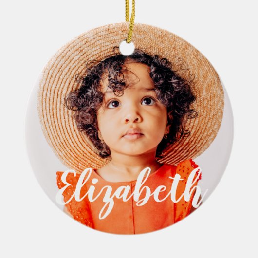 モダンシンプルScript名前と写真の追加 セラミックオーナメント (正面)