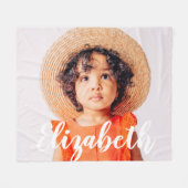 モダンシンプルScript名前と写真の追加 フリースブランケット (正面(横))