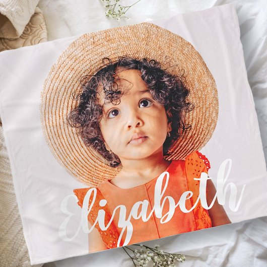 モダンシンプルScript名前と写真の追加 フリースブランケット