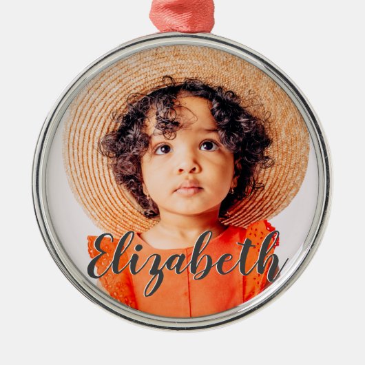 モダンシンプルScript名前と写真の追加 メタルオーナメント (正面)