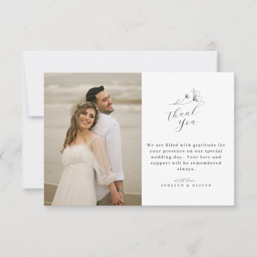 モダンシンプルScript結婚の写真 サンキューカード (正面)