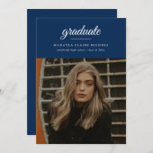 モダンシンプルScript 2フォトブルー卒業 案内状 (正面/裏面)