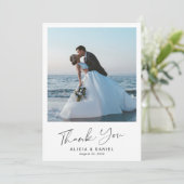 モダンシンプルScript 2写真結婚の サンキューカード (スタンド正面)