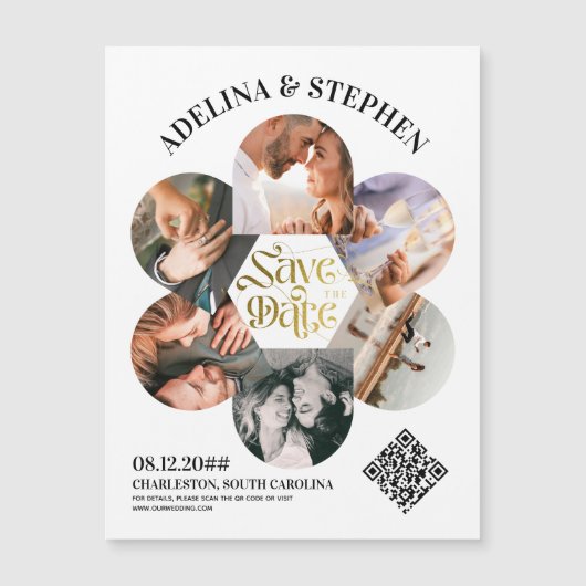 モダンシンプルScript 6写真QRコード日付の保存 マグネット招待状 (正面)