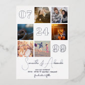 モダンシンプルScript 6写真QRコード日付の保存 箔招待状 (正面)