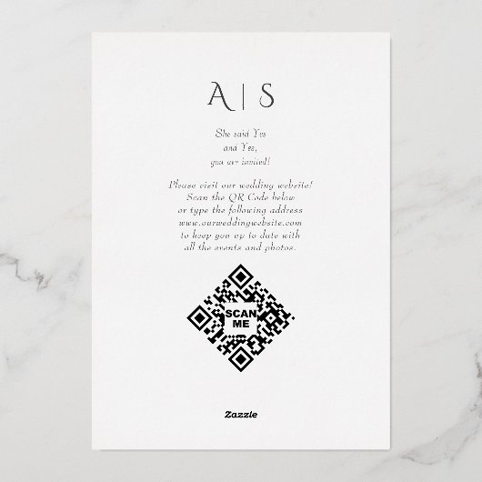 モダンシンプルScript 6写真QRコード日付の保存 箔招待状