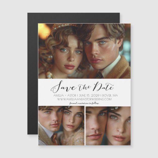 モダンシンプルScript Collage日付マグネットの保存 (正面/裏面)