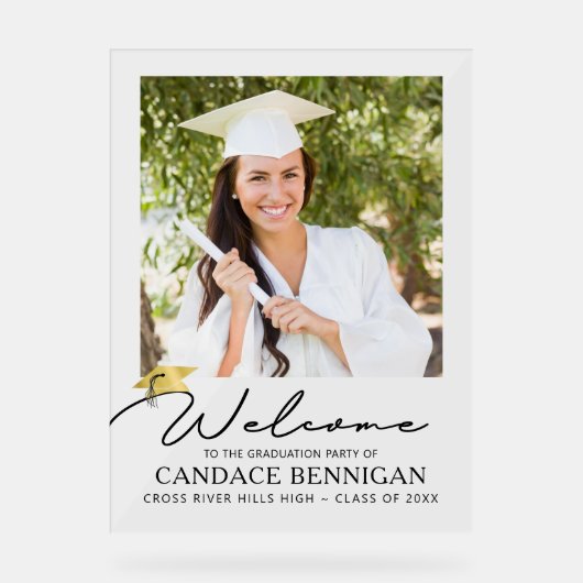 モダンシンプルScript Graduate Welcome Photo アクリルサイン (正面)