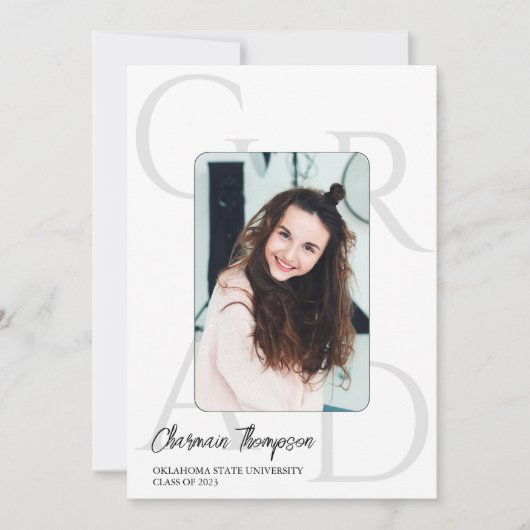 モダンシンプルScript Photo Collage卒業 招待状 (正面)