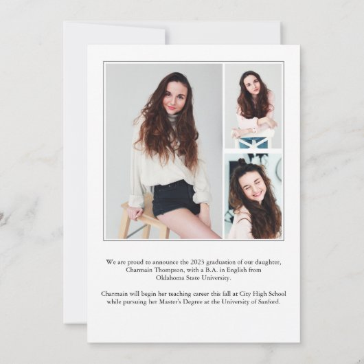 モダンシンプルScript Photo Collage卒業 招待状 (裏面)