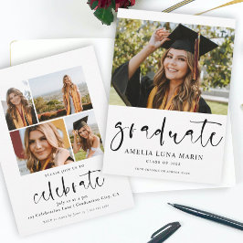 モダンシンプルScript Photo Graduation招待状