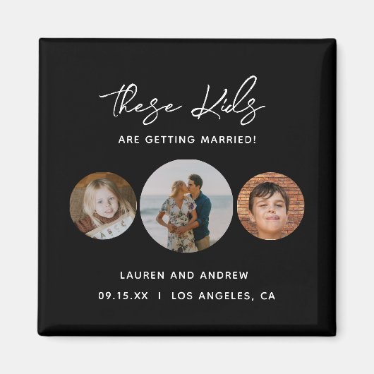 モダンシンプルScript Photo Wedding日付の保存 マグネット (正面)