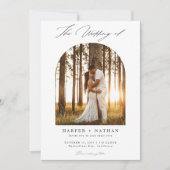 モダンシンプルScript Qrコードアーチ写真結婚の 招待状 (正面)