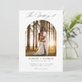 モダンシンプルScript Qrコードアーチ写真結婚の 招待状 (スタンド正面)