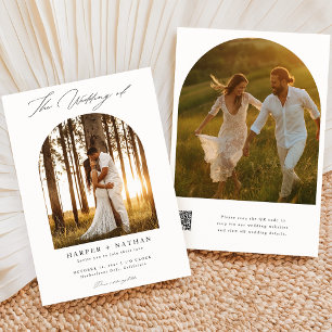 モダンシンプルScript Qrコードアーチ写真結婚の 招待状