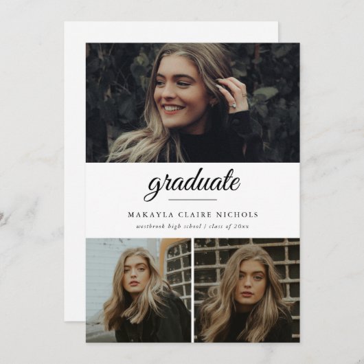 モダンシンプルScript Three Photo Gradation 招待状 (正面/裏面)